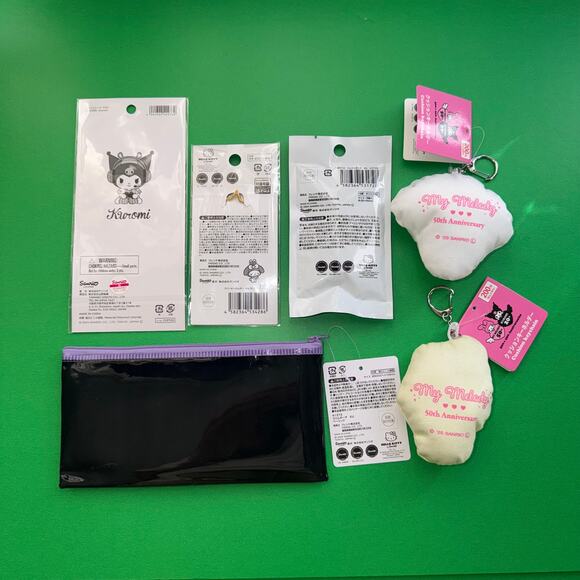 Kuromi My Melody Sanrio Daiso 6 Item Bundle Plush Keychains Pouch Stickers Blind - Picture 2 of 16